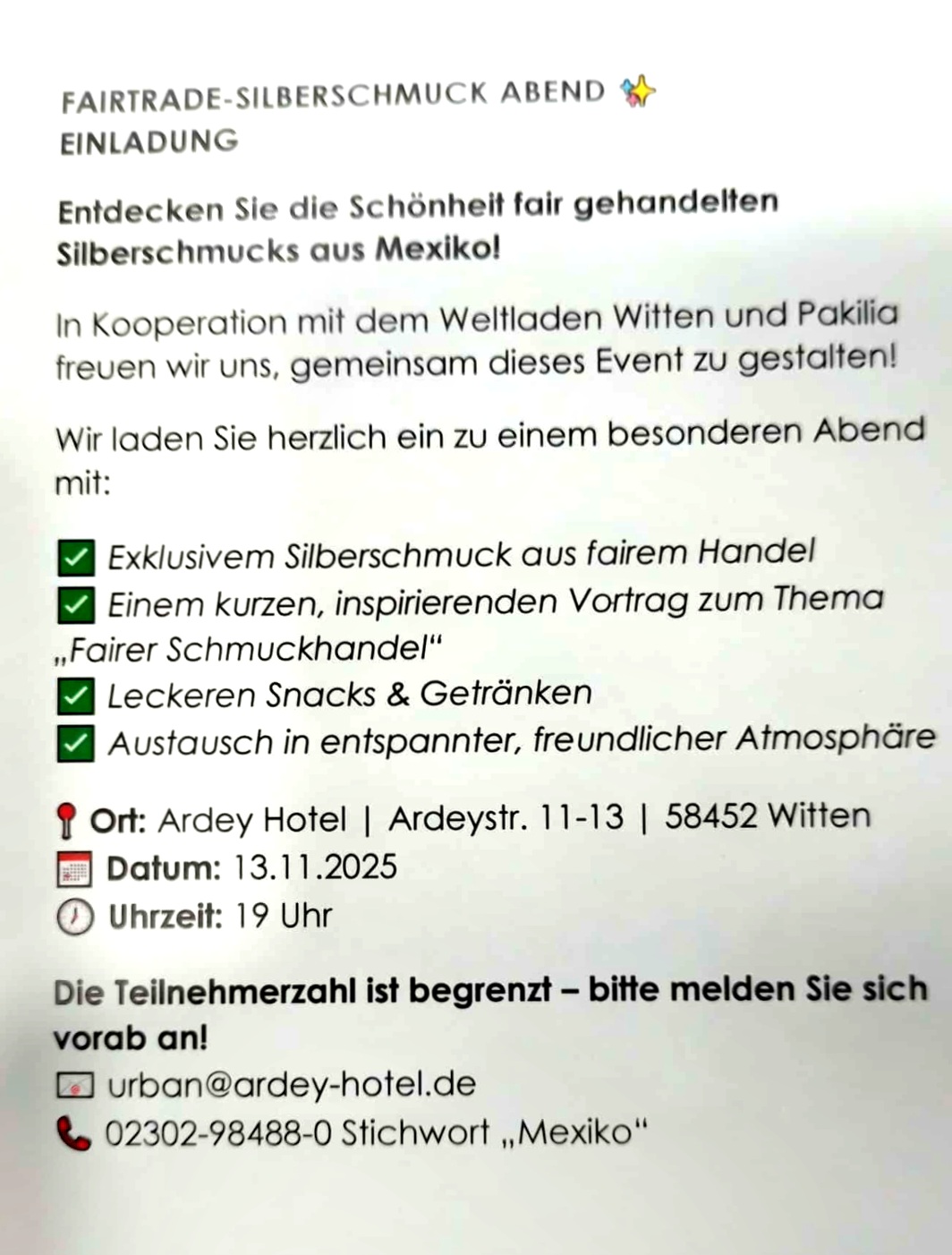 Fairtrade-Silberschmuck-Abend